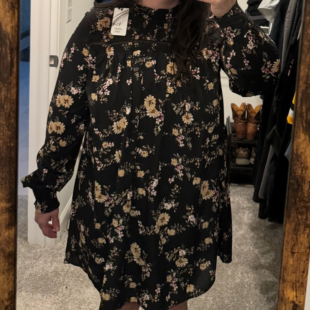 Loveriche black floral babydoll dress